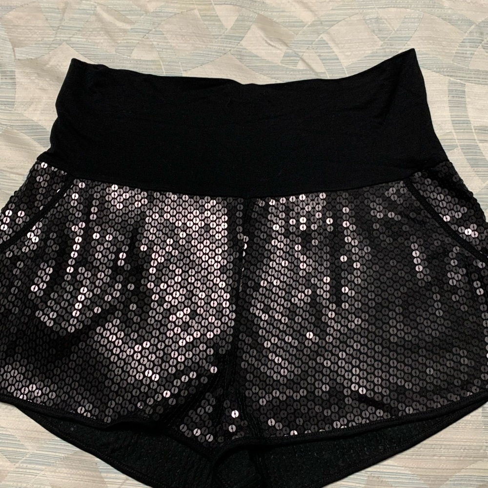 NWOT BCBG Max Azria Black Sequin Hot Shorts/Joggers/Running Size L - Picture 2 of 11
